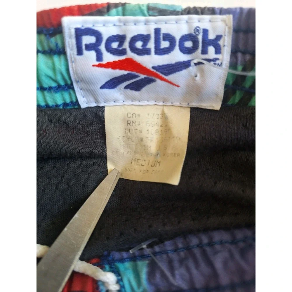 Reebok Vintage Swim Shorts Medium Y2K Multicolor Graphic Vaporwave Trunks USA